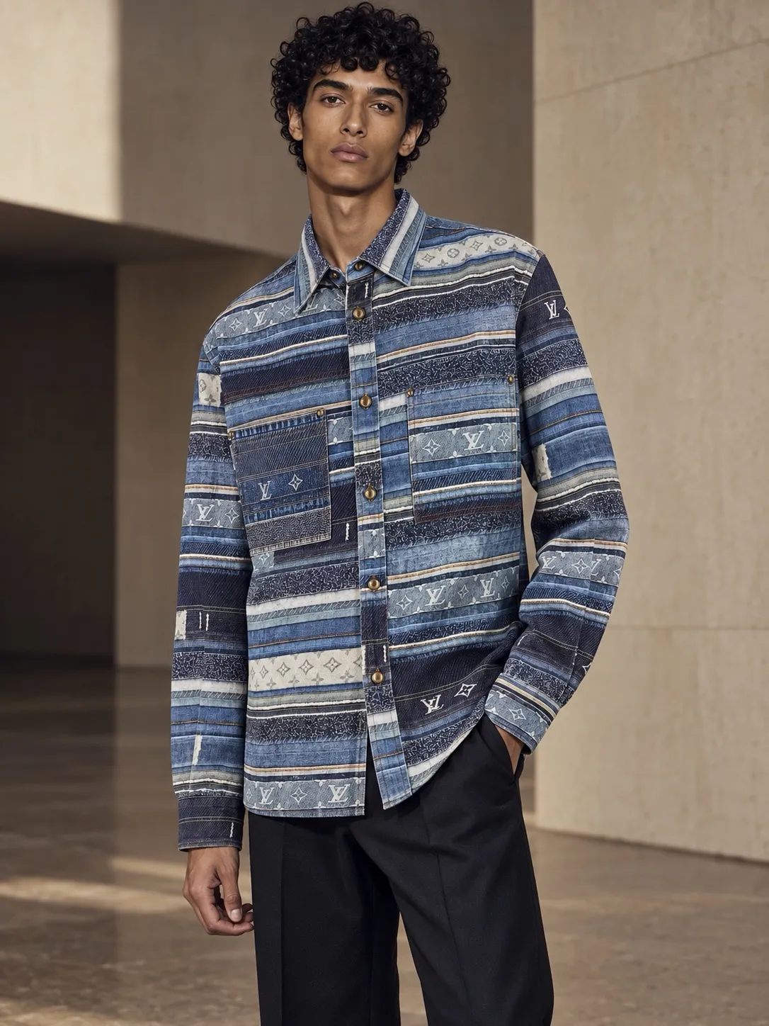 Louis Vuitton/Louis Vuitton jacquard striped denim shirt
